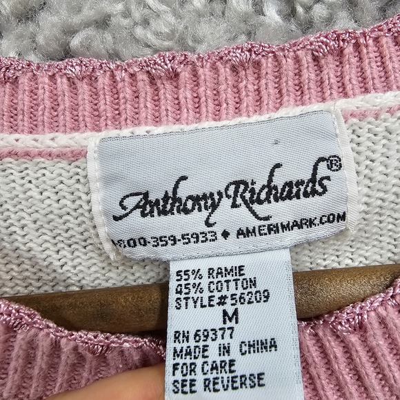 Anthony Richards Cardigan Sweater Womens Medium White Pink Embroidered Cottage - Picture 5 of 11